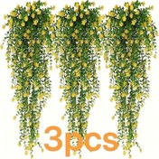 Resim 3 Adet UV Dirençli Yapay Asılı Bitkiler, Yemyeşil Yapraklar & Sarı Çiçekler - Ev, Bahçe, Düğünler, Noel, Şükran Günü için Plastik İç/Dış Mekan Dekoru - Bakım Gerektirmez, Konteyner Gerekmez, Asılabilir Yapay Bitkiler, Gerçekçi Yapraklıklar, Easyhang Tasarım 