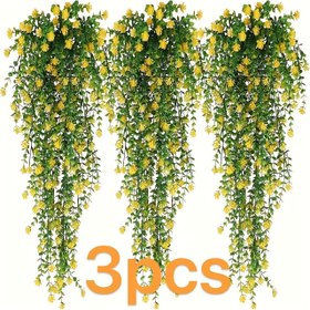 Resim 3 Adet UV Dirençli Yapay Asılı Bitkiler, Yemyeşil Yapraklar & Sarı Çiçekler - Ev, Bahçe, Düğünler, Noel, Şükran Günü için Plastik İç/Dış Mekan Dekoru - Bakım Gerektirmez, Konteyner Gerekmez, Asılabilir Yapay Bitkiler, Gerçekçi Yapraklıklar, Easyhang Tasarım 