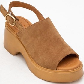 Resim Luvishoes Power Taba Süet Hakiki Deri Kadın Dolgu Topuklu Sandalet Taba Süet 