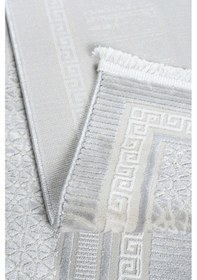 Resim Meander Desenli Pamuk Tabanlı Salon - Oturma Odası Gri Renk Halı Gri 