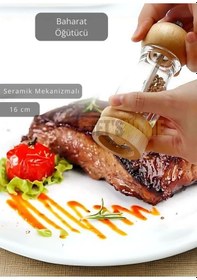 Resim Baharat Öğütücü Kalınlık Ayarlı Karabiber Değirmeni Ahşap Tuz Değirmeni Seramik Bıçaklı 16 Cm Şeffaf 