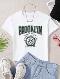 Resim MORNİNG KİDS Beyaz Yeşil Brooklyn Baskılı Çocuk Tshirt 