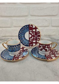 Resim Konyax Türk Kahve Seti 6 Kişilik Çift Desenli Olıvıa Çok Renkli 