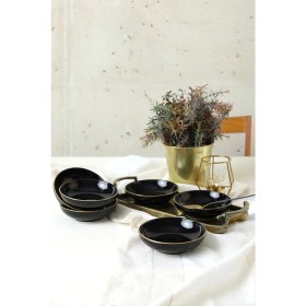 Resim Keramika Siyah Gold Halka Çerezlik / Sosluk 13 cm 6 Adet 