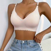 Resim 1 Adet Kadınlar için Kablosuz Bralette, Dalgalı V Yaka & Çıkarılabilir Pedler - Yumuşak Rahat Günlük Giyim, Düz Renk Temel Stil, Sadece Elde Yıkama, Konforlu İç Çamaşırı, Şık İç Giysi, Yumuşak Kumaş Yapısı 