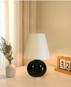 Resim Modern Tasarım Dennis Abajur Siyah Gövde Krem Şapka Bej 