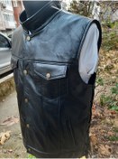 Resim ArdaStilDeri Hakiki Deri Hakim Yaka Motorcu Chopper Deri Yelek 