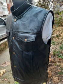 Resim ArdaStilDeri Hakiki Deri Hakim Yaka Motorcu Chopper Deri Yelek 