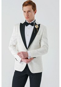 Resim İmza Açık Krem Çıkarılabilir Kırlangıç Yaka Likralı 6 Drop Slim Fit Smokin Damatlık 1001240204-Açık Krem 