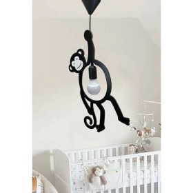 Resim Ahşap Maymun Sarkıt Avize, Çocuk ve Bebek Odası, Siyah, Modern ve Şık Dekorasyon 