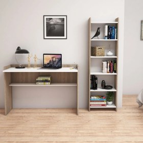 Resim Bimossa T7020 Mahpeyker Kitaplık ve Çalışma Masası Ceviz Beyaz 