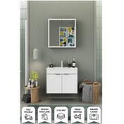 Resim Biani Fix Loft 85 Cm Banyo Dolabı,Seramik Lavabolu, Aynalı,Lavabo Dahil,Mdf,Mat Beyaz 