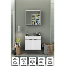 Resim Biani Fix Loft 85 Cm Banyo Dolabı,Seramik Lavabolu, Aynalı,Lavabo Dahil,Mdf,Mat Beyaz 