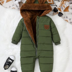 Resim Kış Sıcaklığı Bebek Erkek Kapüşonlu Tayt, %100 Polyester Plüş - Yastıklı Jumpsuit, Casual Solid Renk Loose Fit ile Chop Staming Detay, Dokuma Erkek Dış Giyim, Sonbahar ve Kış için, Outdoor için 