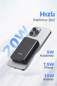 Resim Woyax All In Magsafe Powerbank 10.000mAh 20W Hızlı Taşınabilir Şarj Cihazı Saat Kulaklık iPhone Android 