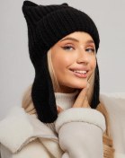Resim Hamssben Kedi Kulaklı Örgü Polar Kış Şapkası 174042617 Siyah 