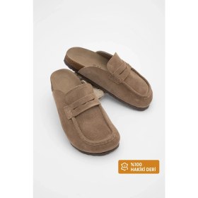 Resim Marjin Kadın Hakiki Deri Eva Taban Önü Kapalı Sabo Günlük Terlik Solevu Camel Süet 