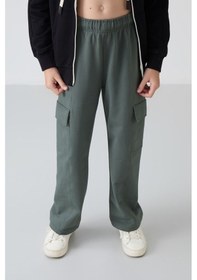 Resim Tommy Life Haki Kargo Cepli Ön Dikiş Detaylı Geniş Paça Kız Çocuk Eşofman Altı - 75143 Haki 