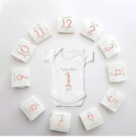 Resim Minito Baby İsme Özel 12'li Aylık Kız Bebek Body Hatıra Zıbın Seti-ZBNSET_113 Krem 