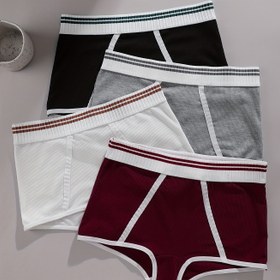 Resim 4'ü 1 Arada Kadın Viskoz Külot, Kontrast Bağcıklı Seksi Orta Boy Kumaş İç Çamaşırı, Düz Renk Rahat Nefes Alabilen Stil, Viskoz Elastan, 165Gsm 