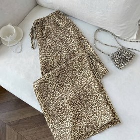 Resim Kadınlar için Leopar Desenli Geniş Bacaklı Pantolon - Rahat Bol Kesim Bağcıklı Bel, Yüksek Bel Düz Bacaklı Pantolonlar Bahar/Yaz İçin, Kahverengi ve Siyah Hayvan Desenli, Günlük Kıyafetler İçin Mükemmel, Leopar Desenli Pantolonlar 