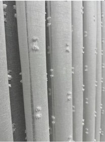 Resim Ponpon Desenli Keten Tül Perde 1/3 Sık Pile Kırık Beyaz 