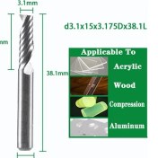 Resim 2Liyao D3.1X15X3.175DX38.1L Spiral Uçlu Değirmen 3.175/4/5/6/8MM Shank Tek Flüt Freze Kesiciler 3D Cnc Freze Ucu Akrilik Ahşap Alüminyum Için Gravür Kesim (Yurt Dışından) 