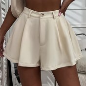 Resim Elegant Solid Color Yüksek Bel Dantelli Geniş Bacaklı Şortlar, Cep Detaylı, Polyester %100 Kadın Giyim 