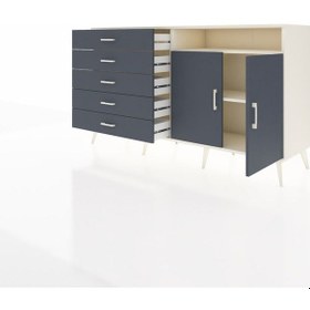 Resim Hyperion Konsol 2 Raflı 5 Çekmeceli 2 Kapaklı 176x44x99 Aytaşı-an Aytaşı-antrasit 