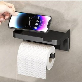 Resim Marelli Black Telefonluklu Wc Kağıtlık Siyah Tuvalet Kağıdı Tutucu Raflı Siyah 