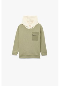 Resim Koton Erkek Bebek Pamuklu Uzun Kollu Bisiklet Yaka Kapşonlu Sweatshirt Haki 