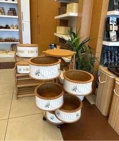 Resim Ahşap Yuvarlak Zeytin Sebzelik 5 Katlı Yana Açılır Patates Soğan Tekerlekli Sebzelik Beyaz 