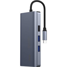 Resim Recci RH09 Type-C to Type-C + SD/TF + USB3.0 + USB2.0 + HDMI + VGA + RJ45 Bağlantılı 9in1 Hub - Gri 