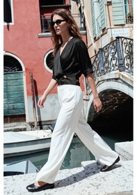Resim Sateen Kısa Kollu Saten Bluz - Siyah-137441 
