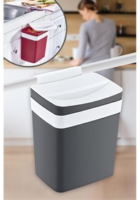 Resim Dolap Kapağı Askılı Çöp Kovası Gri, Kapaklı Çöp Kovası 10 Lt Gri 