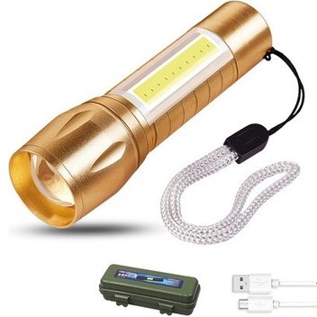 Jeemson Usb Şarjlı Led El Feneri, 3 Işık Modu, Genişletilebilir Odak, 500mah Dahili Pil, Ipx5 Su Geçirmez, Altın 511-10w