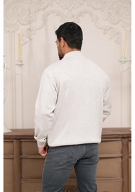 Resim Woolen World Balıkçı Yaka Desenli Yünlü Erkek Triko Kazak Krem 
