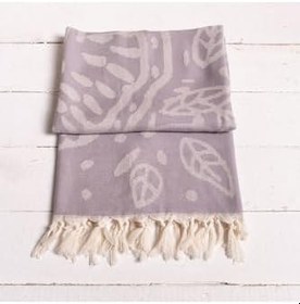 Resim 100x180 Pamuk/bambu Ipliği Boyalı Jakarlı Yaprak Desenli Bez Peştemal Plaj,sauna,hamam,yoga,havuz Lila 100 x 180 