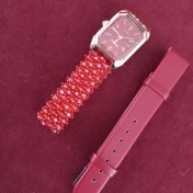 Resim Takı By Karanfil Kırmızı Kristal Kordonlu Kuvars Saat, Tasarım Kordonlu Saat, Elişi Kordonlu Saat 