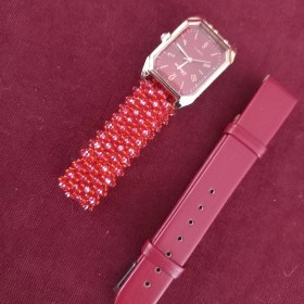 Resim Takı By Karanfil Kırmızı Kristal Kordonlu Kuvars Saat, Tasarım Kordonlu Saat, Elişi Kordonlu Saat 