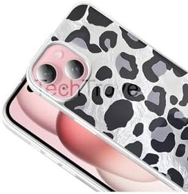 Resim Apple İphone 15 Kılıf İpeksi Desenli Tasarımlı Kamera Koruma Çıkıntılı A+ Kalite Kapak Gri Leopar 