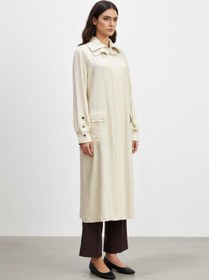 Resim Puane Biyeli Yaka Cepli Uzun Kap-15256 - BEIGE 