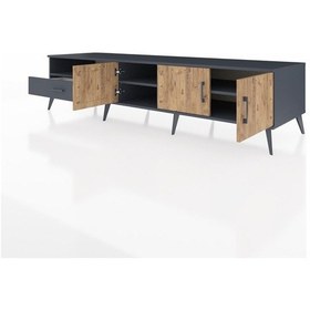 Resim Kronos Tv Ünitesi 3 Raflı Tek Çekmeceli 3 Kapaklı 220x59x51 Antrasit-çam/antrasit Atlas Çam/antrasıt - Antrasıt 