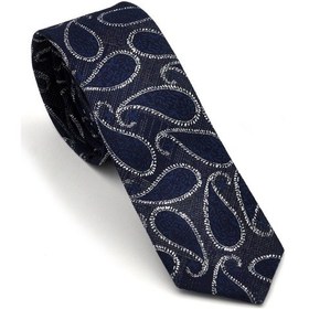 Resim Gaffy Füme Gri Şal Desenli Lacivert Dokuma Kumaş Mendilli Slim Fit Kravat // SDK-240112 Lacivert 