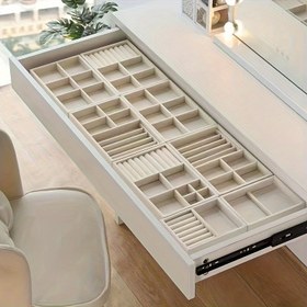 Resim 8 parça/set Takı sergileme tepsisi - kadife astarlı ahşap çok bölmeli saklama kutusu, yüzükler, kolyeler, küpeler için uygun - yumuşak kumaş astar, dayanıklı dikdörtgen tasarım, ev ve perakende depolama için çok fonksiyonlu, kadife kaplama, takı tepsisi 