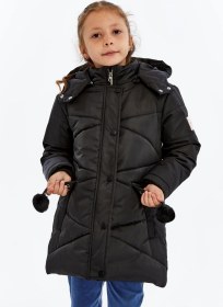 Resim Benitto Kids Kapüşonlu Kışlık Ponpon Detaylı Kız Çocuk Kaban 51354 Siyah 