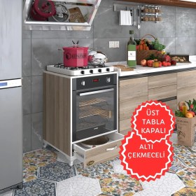 Resim Kenzlife ankastre modülü kabini azot crd fırın ocak dolabı çekmeceli ayaklı sabit tabla 