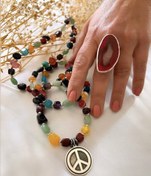 Resim 925 Ayar Gümüş Özel Tasarım El İşi Peace Barış Sembolü Agat Taşlı Kolye 