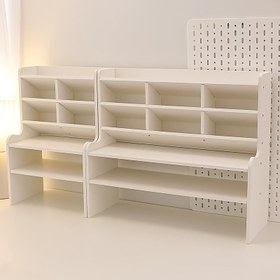 Resim Yurtlar için Depolama Kabı, Masa Düzenleyici, Öğrenci Malzemeleri ve Kozmetikler için Raf, Eğimli Kalem Tutucu, İki Katlı Masa Düzenleyici, Yurtlar için Yükseltilmiş Kitaplık. 