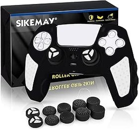 Resim SIKEMAY PS5 Controller Cilt, Kaymaz Kalın Silikon Koruyucu Kılıf PlayStation 5 Controller Grip ile Mükemmel Uyumlu 10 x Başparmak Kavrama Kapağı (Siyah-Beyaz) 